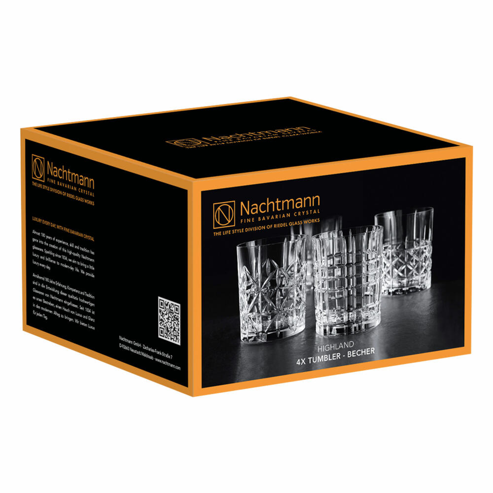 Nachtmann Highland Whiskybecher, 4er Set, Tumbler, Whiskyglas, Whiskey, Glas, Kristallglas, 345 ml, 95906