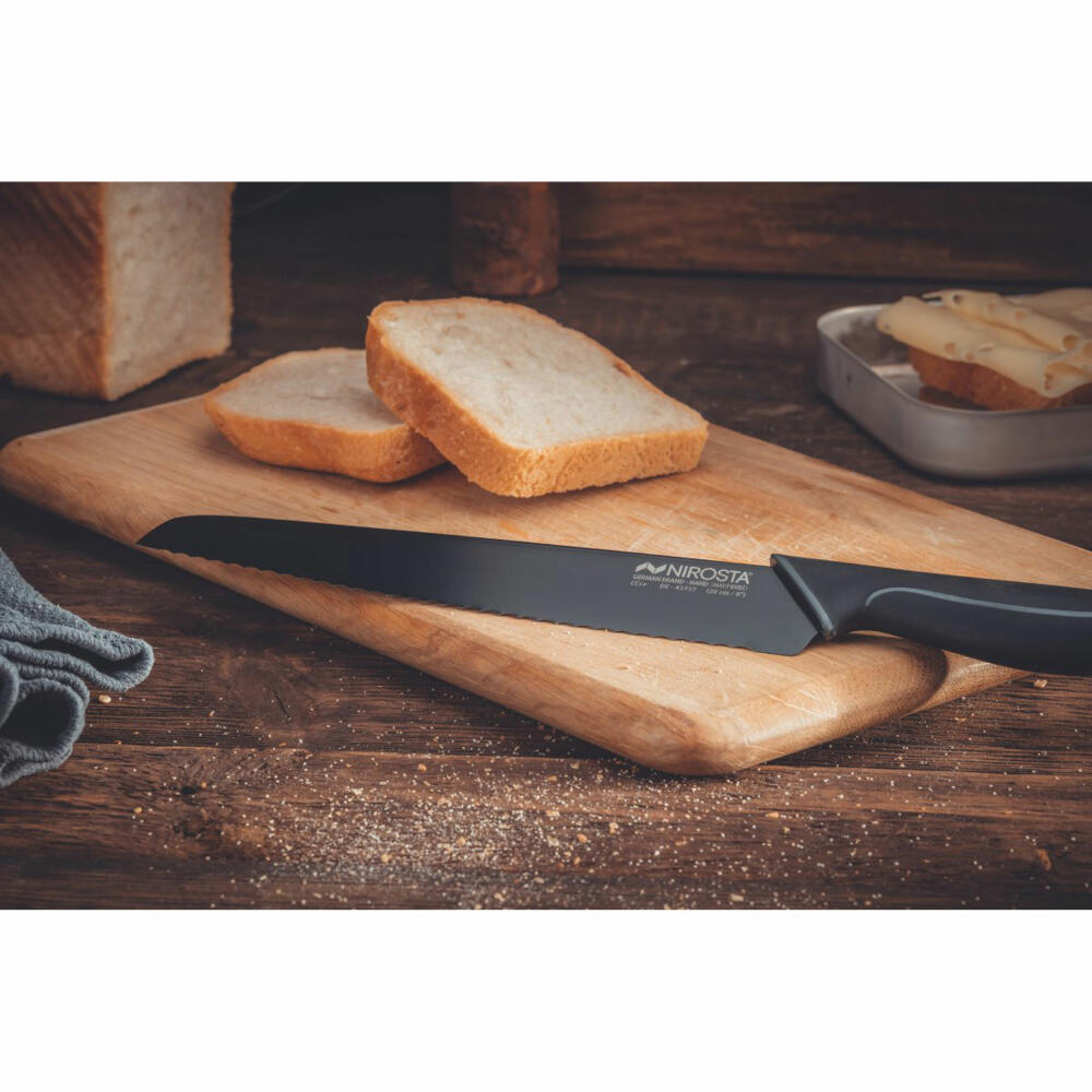 Nirosta bread knife Wave, bread roll knife, stainless steel, plastic, black, 35 m, 43737