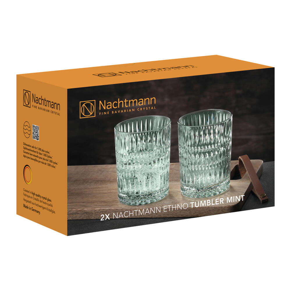 Nachtmann Ethno Tumbler, set of 2, whiskey tumblers, whiskey glass, crystal glass, mint, 304 ml, 105388