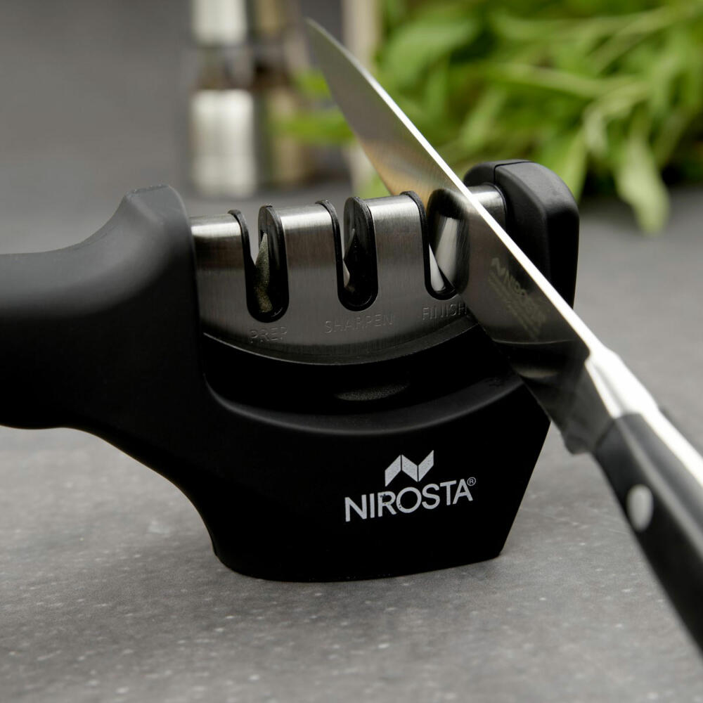 Nirosta knife sharpener Quick-Sharp 3-stage, plastic, stainless steel, silver, black, 21 x 5 x 7.5 cm, 42180