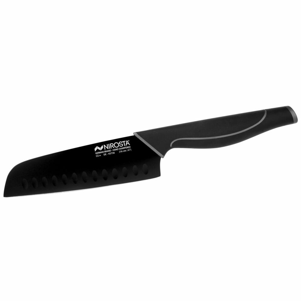 Nirosta Santoku knife Wave, kitchen knife, stainless steel, plastic, black, 30 cm, 43736