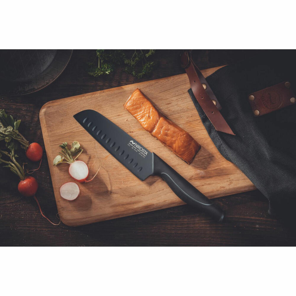 Nirosta Santoku knife Wave, kitchen knife, stainless steel, plastic, black, 30 cm, 43736