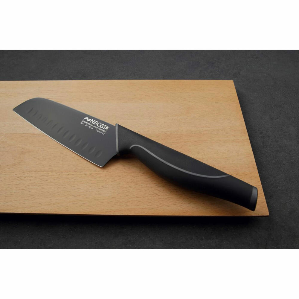 Nirosta Santoku knife Wave, kitchen knife, stainless steel, plastic, black, 30 cm, 43736