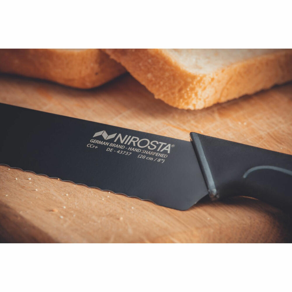 Nirosta bread knife Wave, bread roll knife, stainless steel, plastic, black, 35 m, 43737