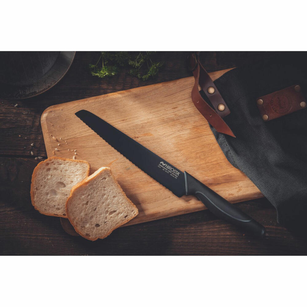 Nirosta bread knife Wave, bread roll knife, stainless steel, plastic, black, 35 m, 43737