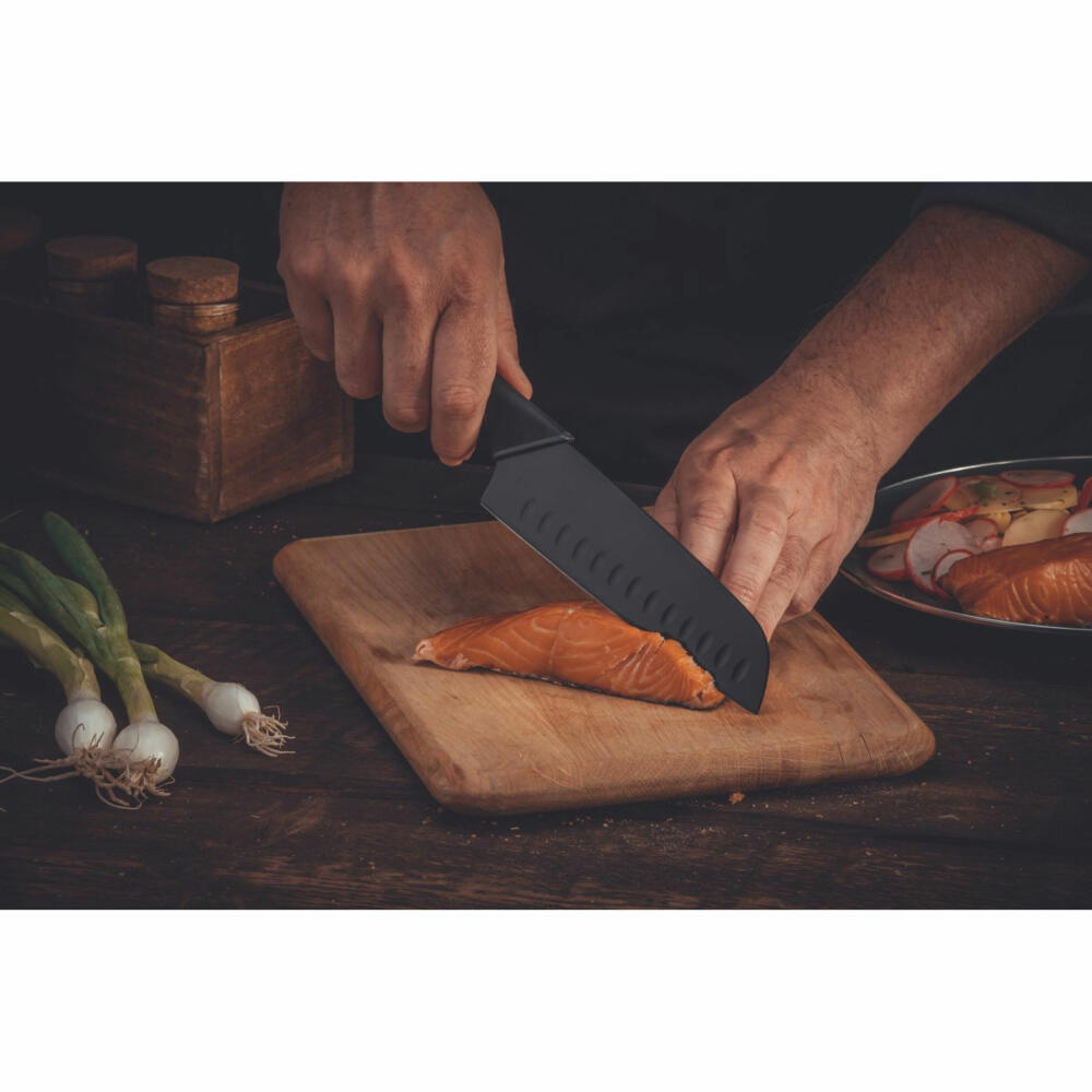 Nirosta Santoku knife Wave, kitchen knife, stainless steel, plastic, black, 30 cm, 43736