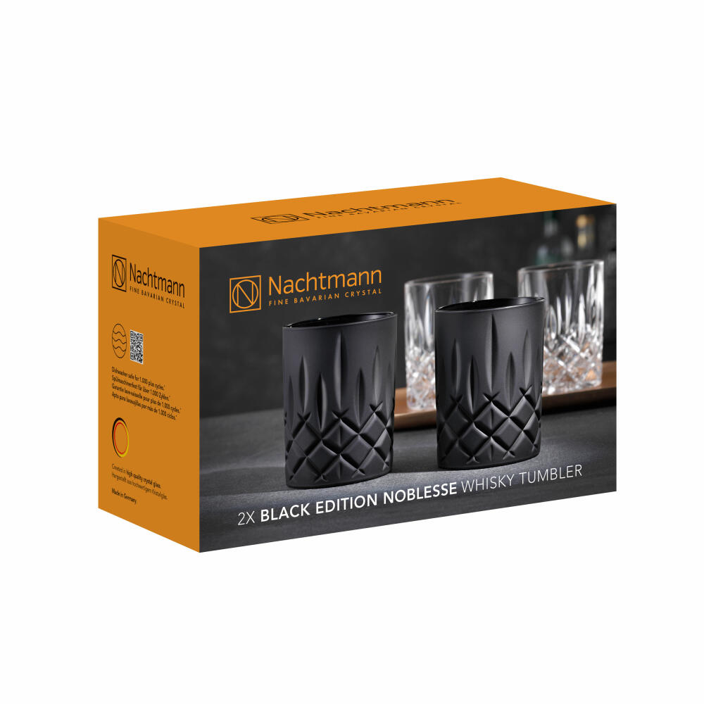 Nachtmann Noblesse whiskey tumblers, set of 2, tumblers, whiskey glass, crystal glass, black, 295 ml, 105394