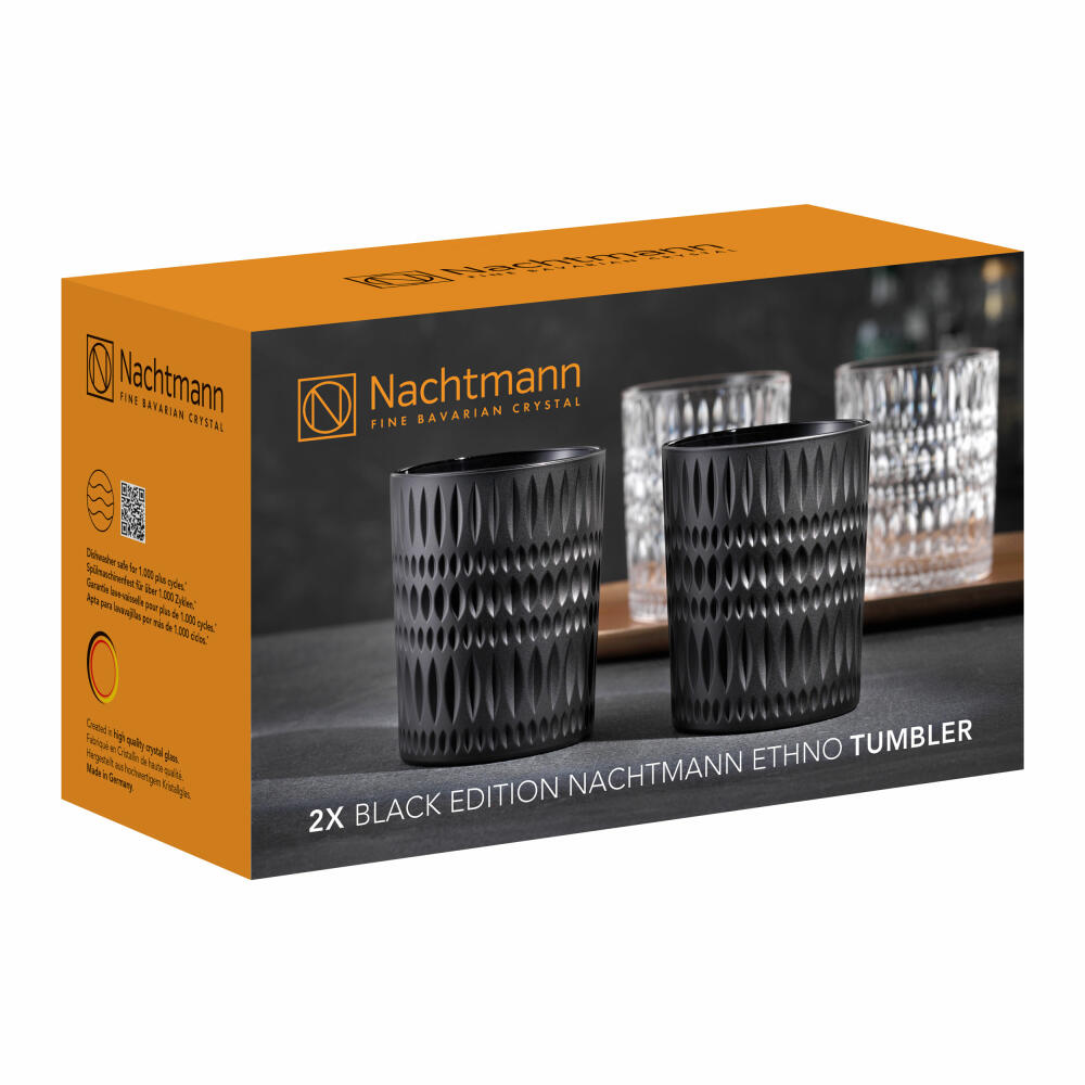 Nachtmann Ethno Tumbler, Set of 2, Whiskey Tumblers, Whiskey Glass, Crystal Glass, Black, 304 ml, 105395