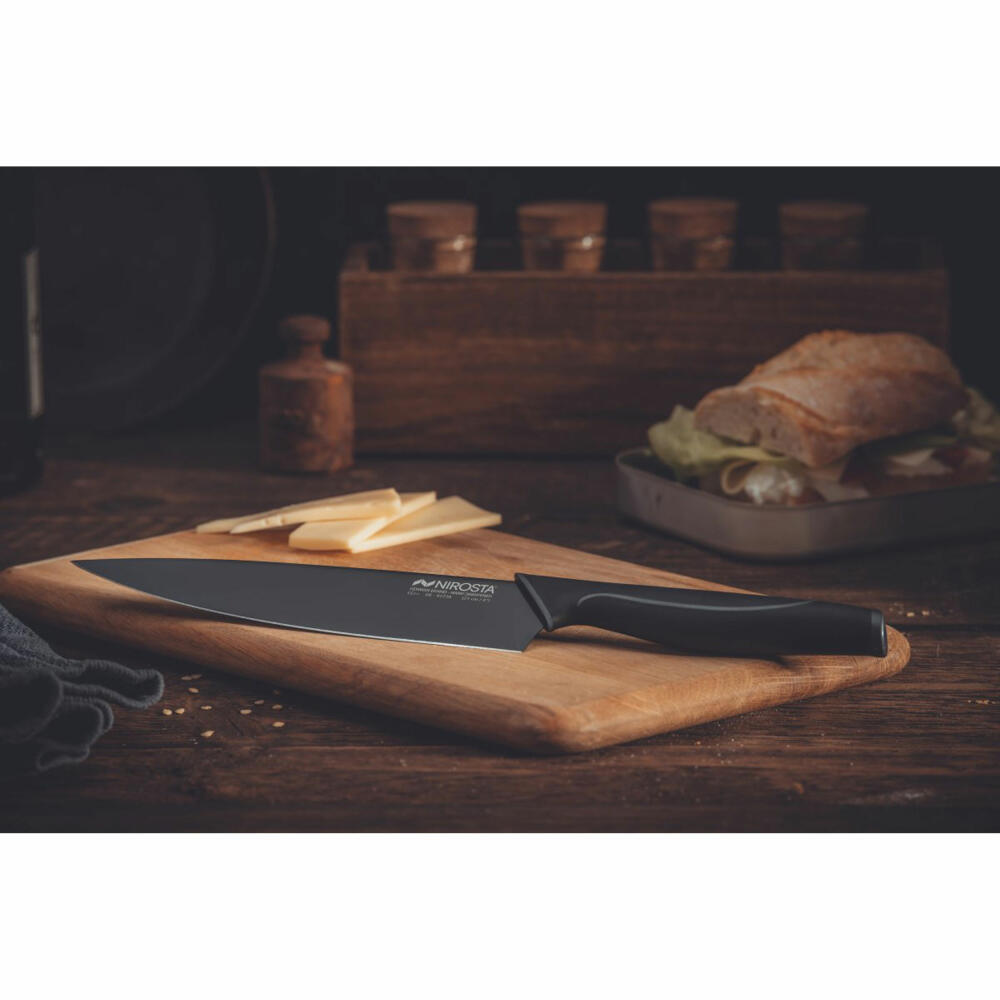 Nirosta chef's knife Wave, kitchen knife, stainless steel, plastic, black, 35 cm, 43738