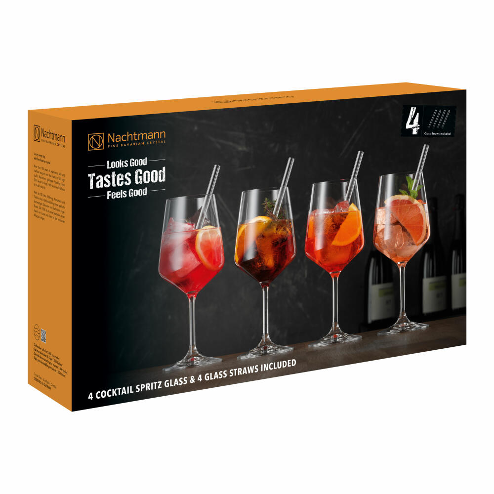 Nachtmann cocktail spritz set 8 pieces, 4 cocktail glasses + 4 drinking straws, crystal glass, clear, 105438