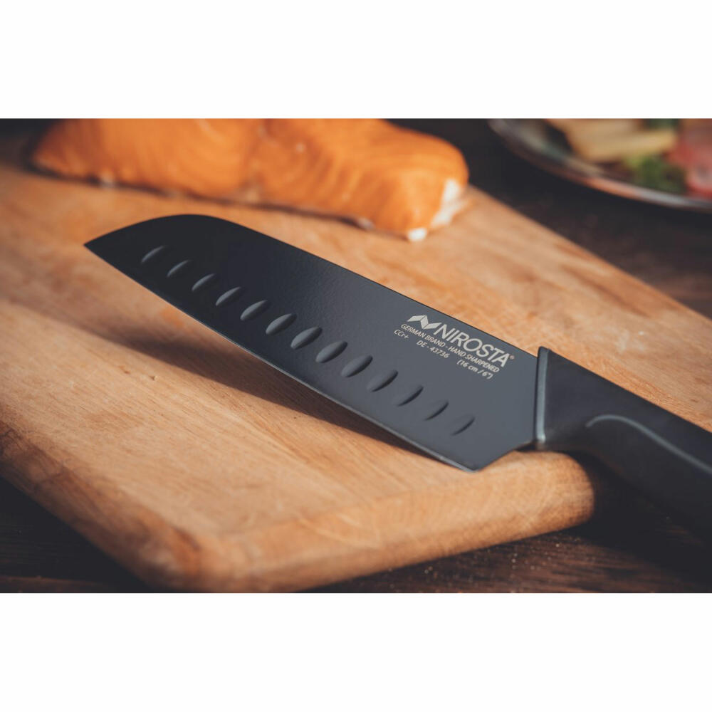 Nirosta Santoku knife Wave, kitchen knife, stainless steel, plastic, black, 30 cm, 43736