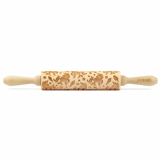 Folkroll motif rolling pin unicorn, medium, 37 cm, rolling pin, embossing roller, pattern, roll, beech wood, 893025