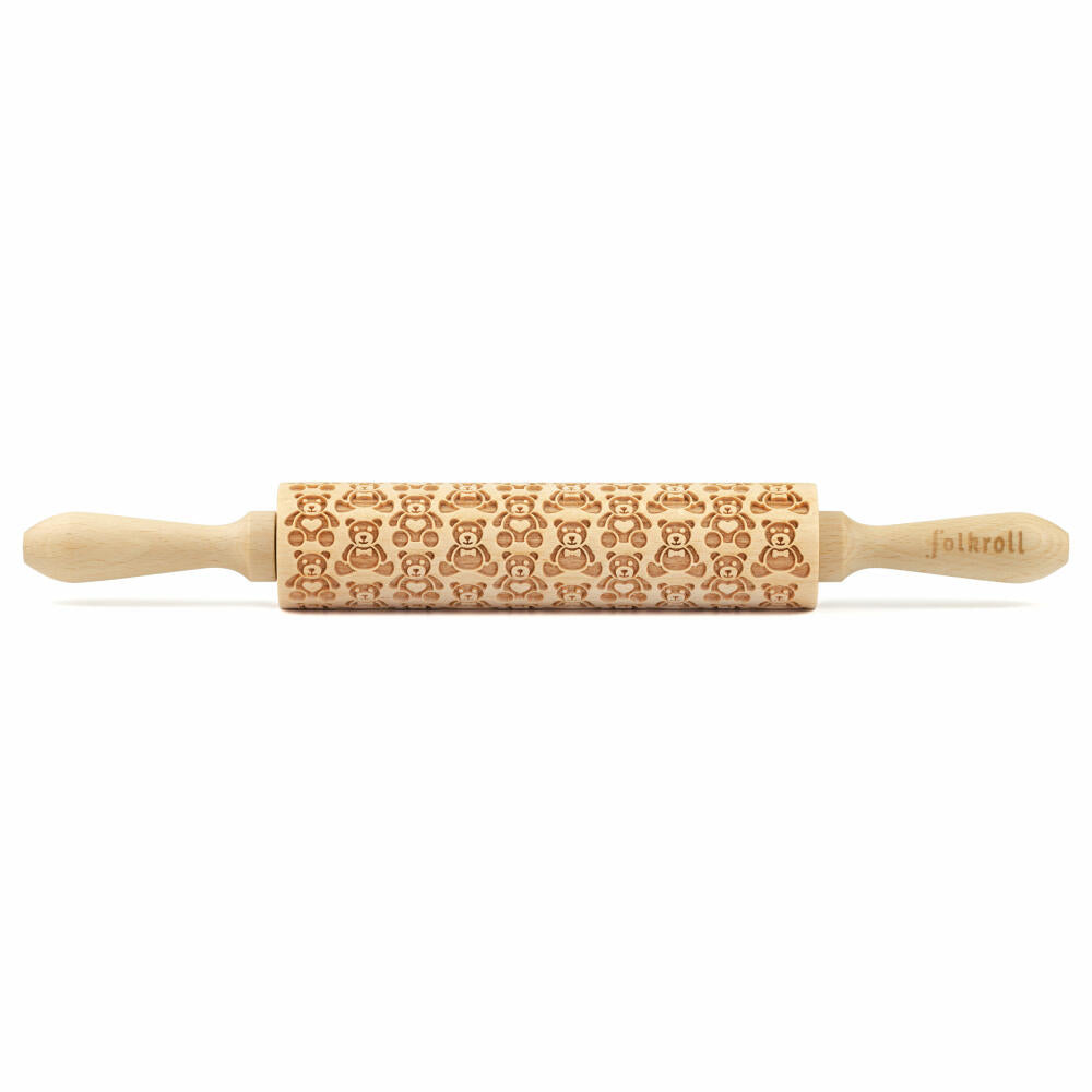 Folkroll motif rolling pin teddy bears, medium, 37 cm, rolling pin, embossing roller, pattern, roll, beech wood, 892905