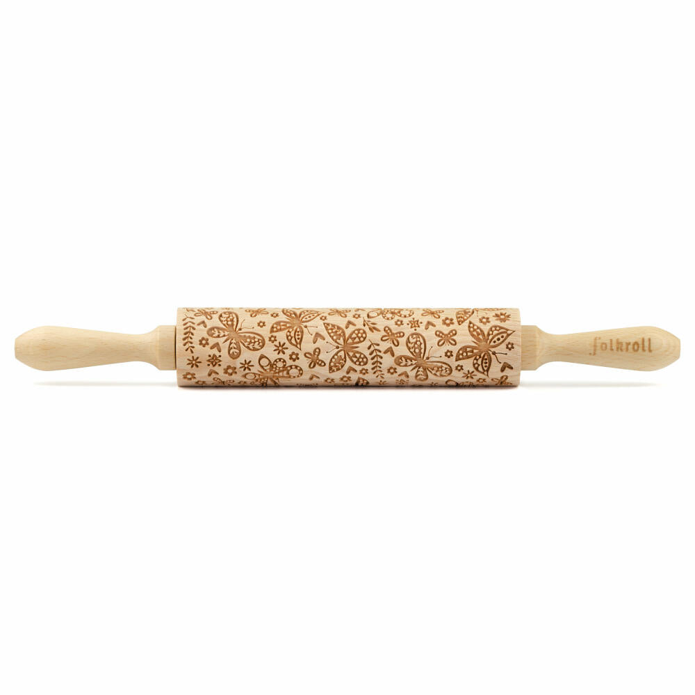 Folkroll Motif Rolling Pin Butterflies, medium, 37 cm, rolling pin, embossing roller, pattern, roll, beech wood, 892967