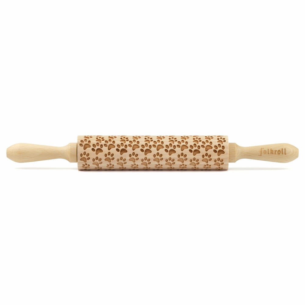 Folkroll motif rolling pin dog paws, medium, 37 cm, rolling pin, embossing roller, pattern, roll, beech wood, 892936