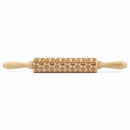 Folkroll motif rolling pin dog paws, medium, 37 cm, rolling pin, embossing roller, pattern, roll, beech wood, 892936