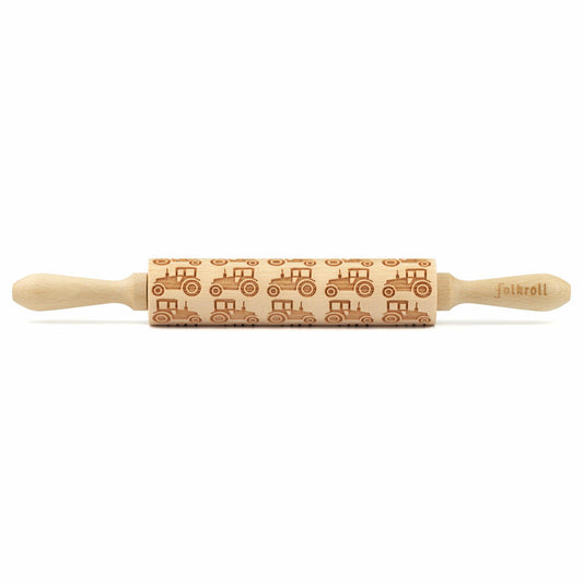 Folkroll motif rolling pin tractor, medium, 37 cm, rolling pin, embossing roller, pattern, roll, beech wood, 893063