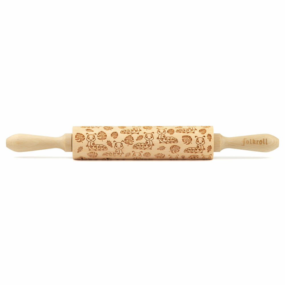 Folkroll motif rolling pin caterpillars, medium, 37 cm, rolling pin, embossing roller, pattern, roll, beech wood, 892950