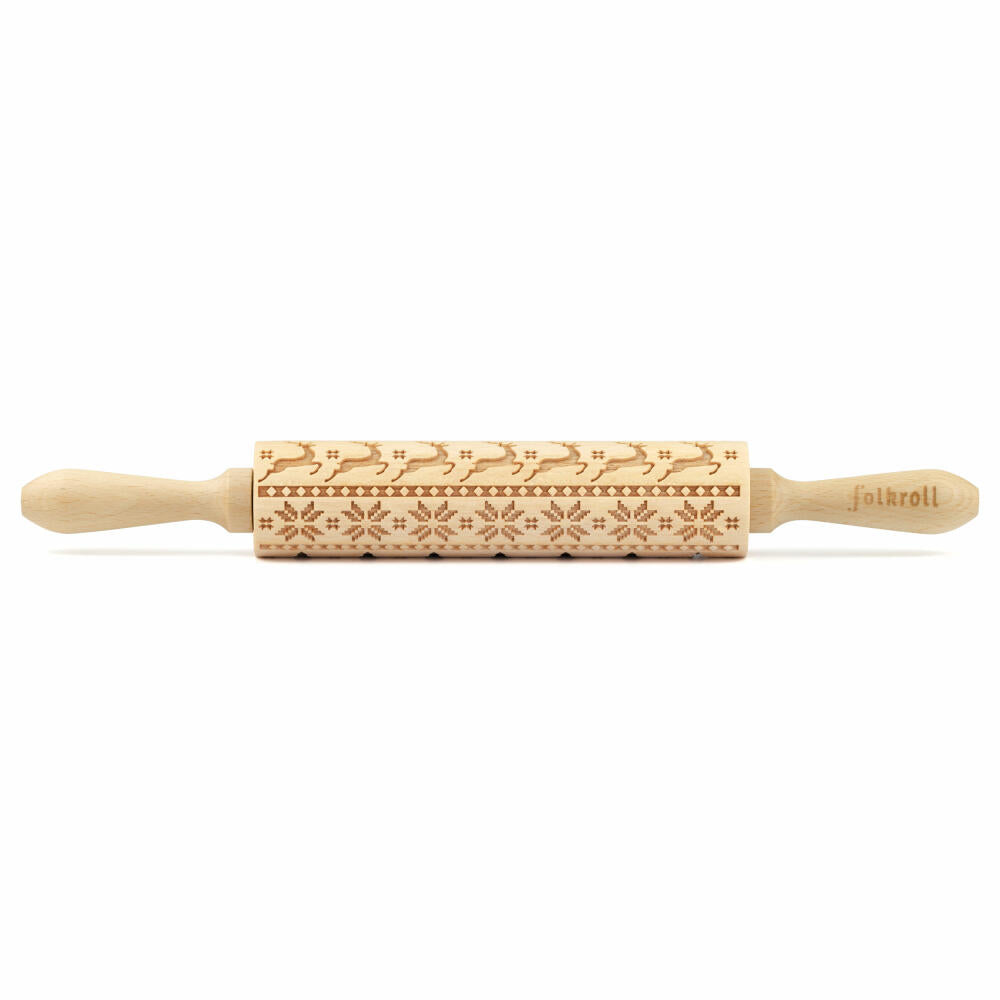 Folkroll motif rolling pin Scandinavia Christmas, medium, 37 cm, rolling pin, embossing roller, pattern, roll, beech wood, 892851