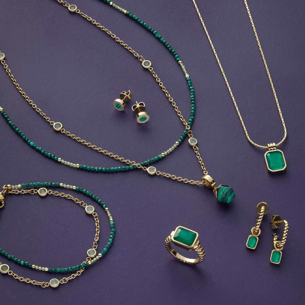 Leonardo Jewels Ring 19 Susa, Finger Ring, Jewelry, Stainless Steel IP Gold, Glass, Green, 023212