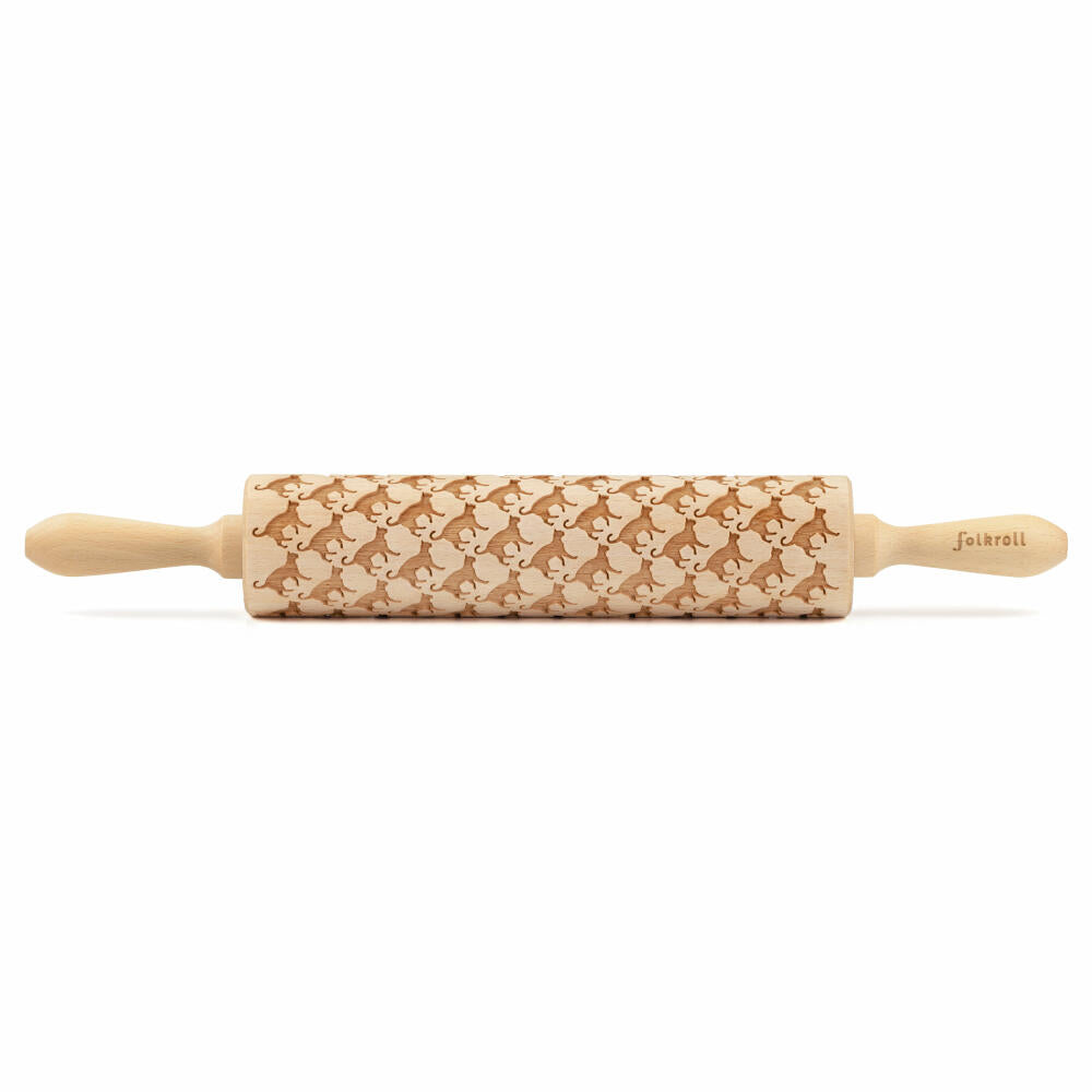 Folkroll motif rolling pin house cat, large, 43 cm, rolling pin, embossing roller, pattern, roll, beech wood, 892929