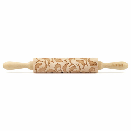 Folkroll motif rolling pin dolphin, medium, 37 cm, rolling pin, embossing roller, pattern, roll, beech wood, 893032