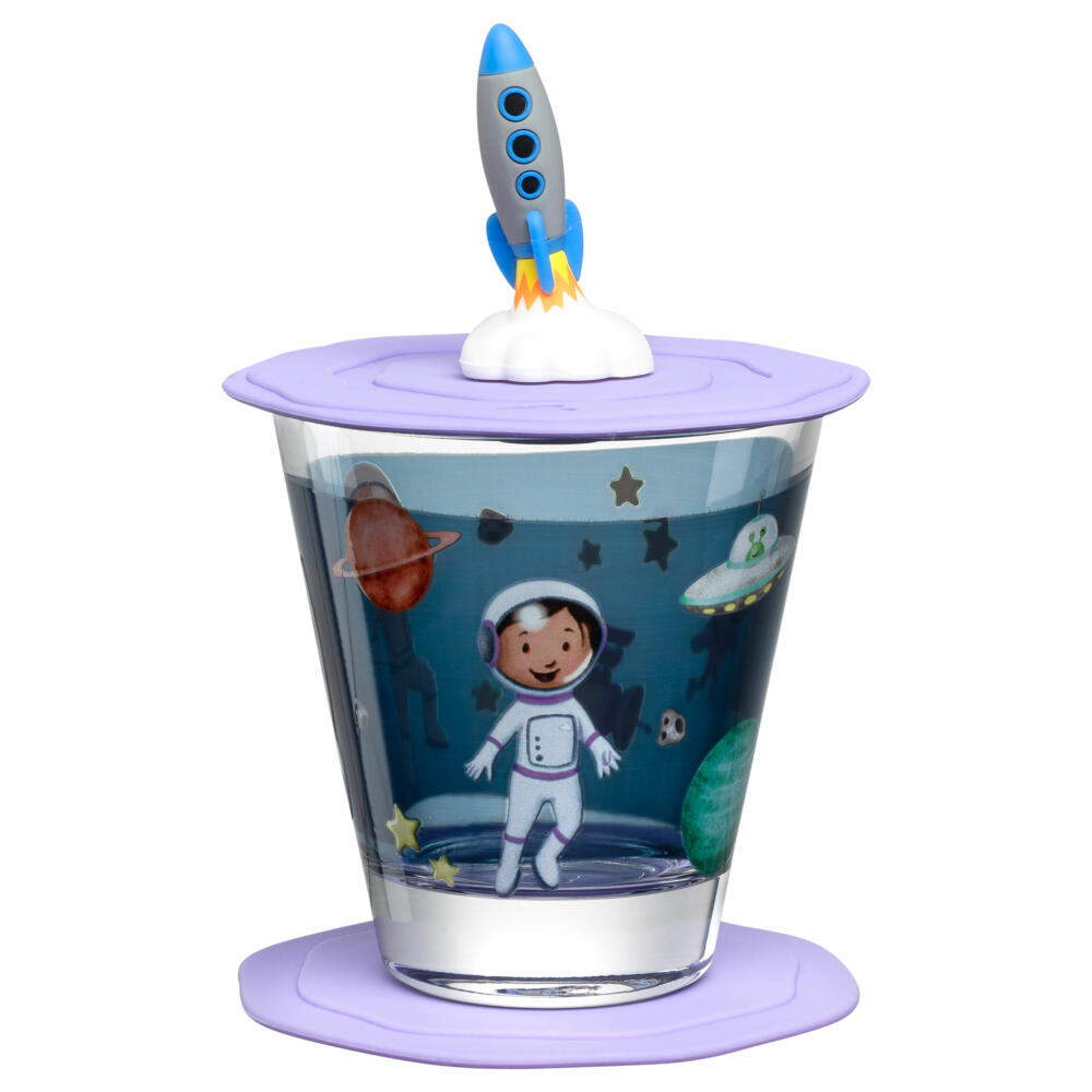 Leonardo drinking set Bambini Avventura Weltall 3-piece, drinking cup, soda-lime glass, multicolored, 215 ml, 023674