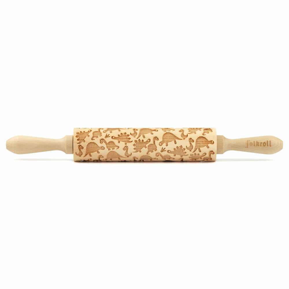 Folkroll motif rolling pin dinosaur, medium, 37 cm, rolling pin, embossing roller, pattern, roll, beech wood, 892899