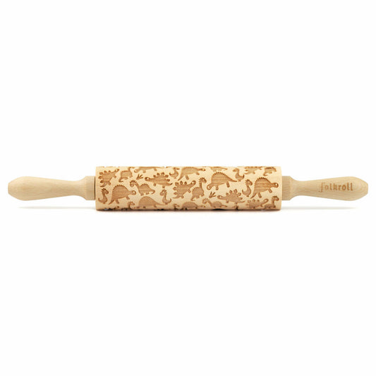 Folkroll motif rolling pin dinosaur, medium, 37 cm, rolling pin, embossing roller, pattern, roll, beech wood, 892899