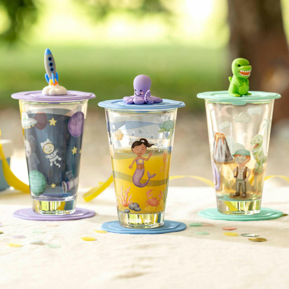 Leonardo Drinking Set Bambini Avventura Universe 3-piece, Drinking Cup, Soda-lime Glass, Multi-colored, 300 ml, 023673