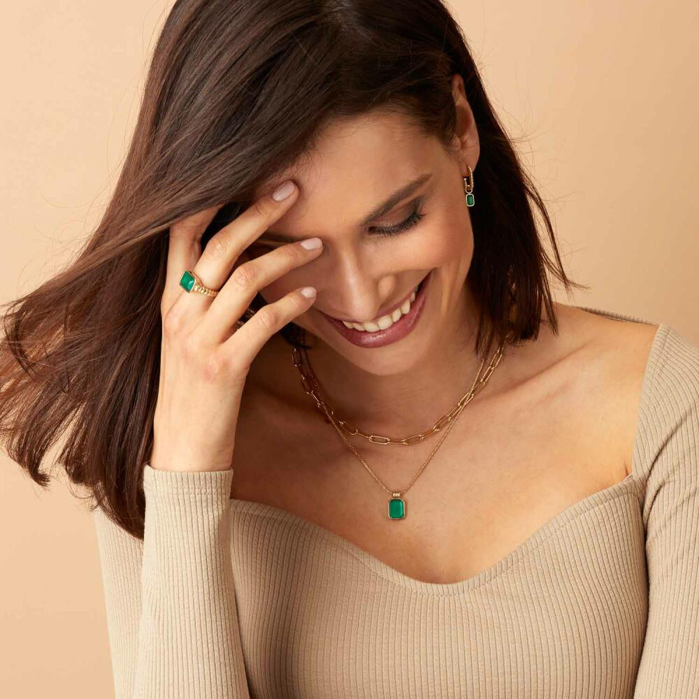 Leonardo Jewels Earring Susa, set of 2, ear studs, earrings, jewelry, stainless steel IP gold, glass, green, 023209