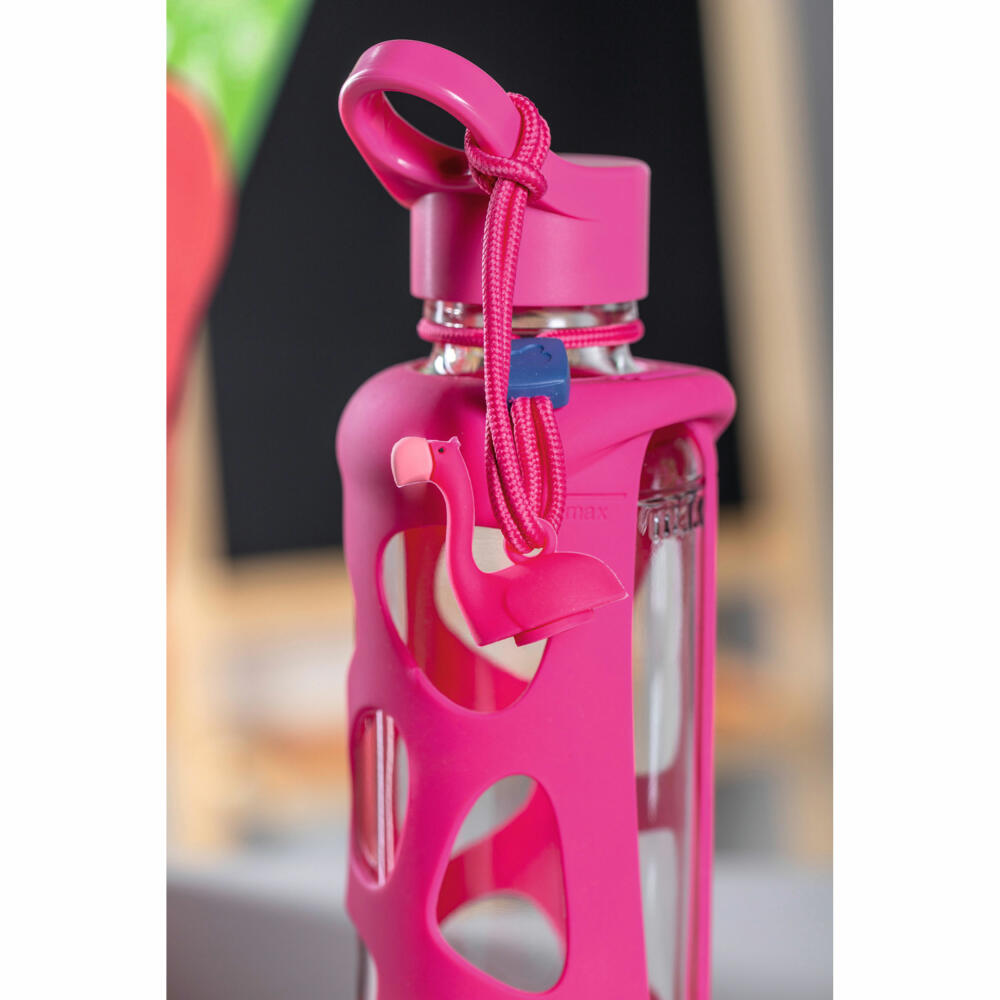 Leonardo drinking bottle Bambini Flamingo, children's drinking bottle, glass, silicone, pink, 500 ml, 028834