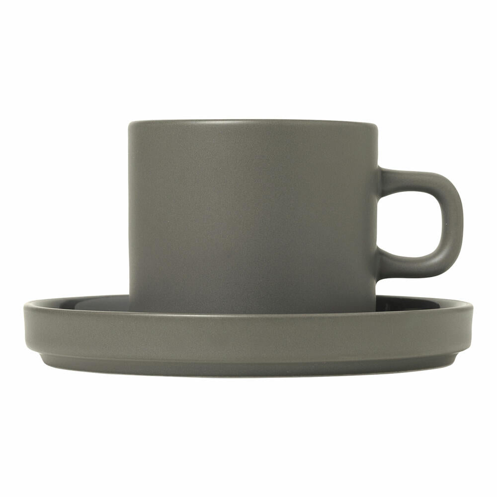 Blomus Pilar Set 2 Kaffeetassen mit Untertasse, Tasse, Becher, Henkelbecher, Keramik, Pewter, 200 ml, 63974