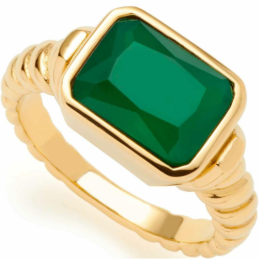 Leonardo Jewels Ring 19 Susa, Finger Ring, Jewelry, Stainless Steel IP Gold, Glass, Green, 023212