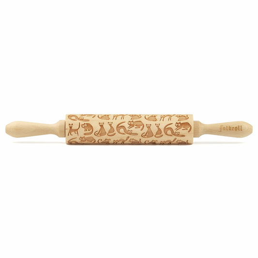 Folkroll motif rolling pin cats, medium, 37 cm, rolling pin, embossing roller, pattern, roll, beech wood, 892912