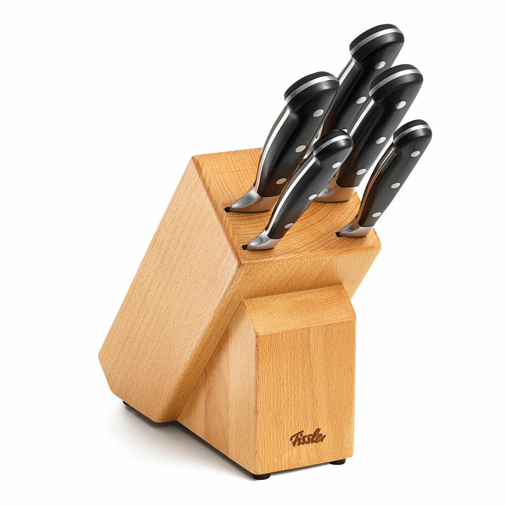 Fissler Alaska Holzmesserblock bestückt 6-tlg., Messerset, Holzblock, Chrom-Molybdän-Vanadium-Stahl, Braun, 088 312 06 000 0