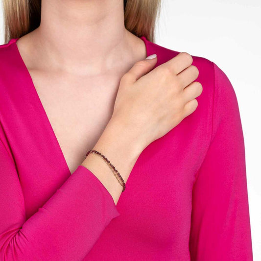 Leonardo Jewels Armband Anka, Armschmuck, Schmuck, Edelstahl IP Gold, Granatperlen, Glas, Rot, 023229