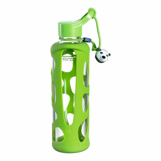 Leonardo drinking bottle Bambini Panda, children's drinking bottle, glass, silicone, green, 500 ml, 028833