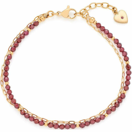 Leonardo Jewels Armband Anka, Armschmuck, Schmuck, Edelstahl IP Gold, Granatperlen, Glas, Rot, 023229