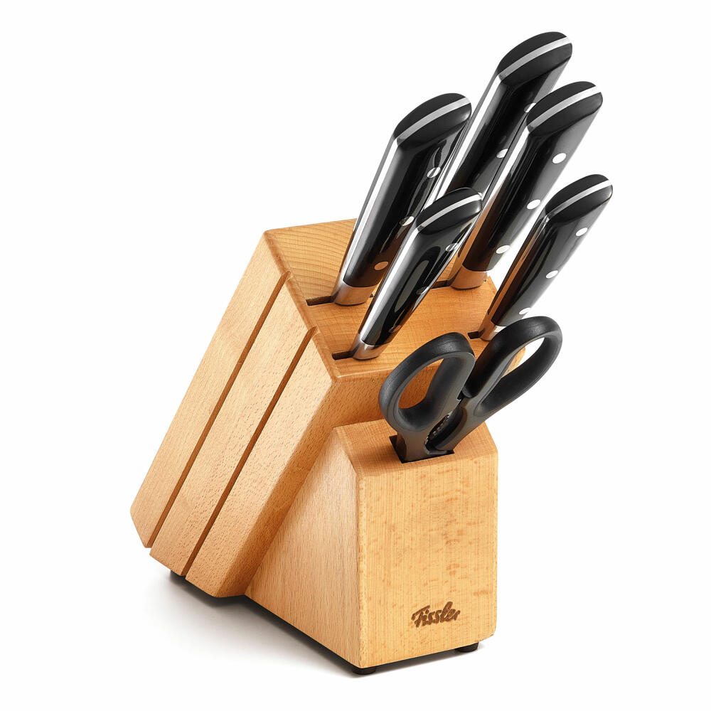 Fissler Texas Holzmesserblock bestückt 7-tlg., Messerset, Holzblock, Chrom-Molybdän-Vanadium-Stahl, Braun, 088 311 07 000 0