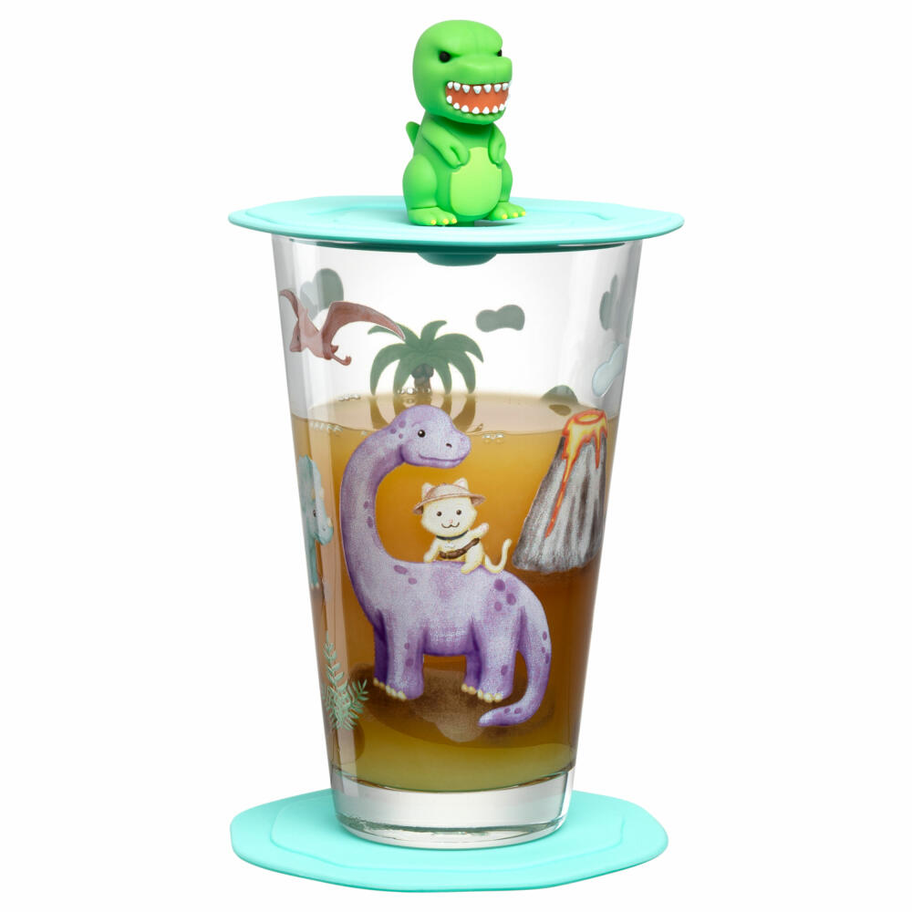 Leonardo Trinkset Bambini Avventura Dino 3-tlg., Trinkbecher, Kalk-Natron-Glas, Mehrfarbig, 300 ml, 023677