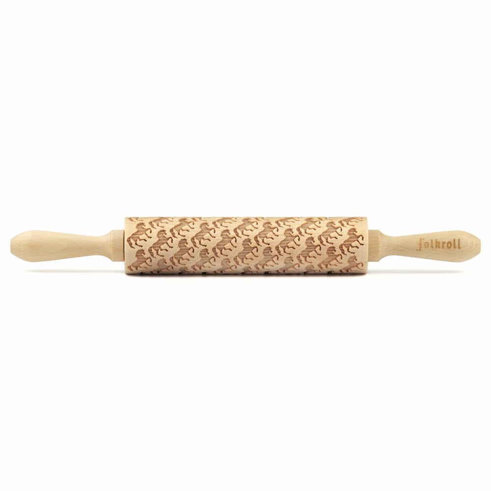 Folkroll motif rolling pin horses, medium, 37 cm, rolling pin, embossing roller, pattern, roll, beech wood, 892998