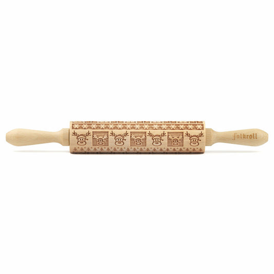 Folkroll motif rolling pin Christmas Joy, medium, 37 cm, rolling pin, embossing roller, pattern, roll, beech wood, 892868