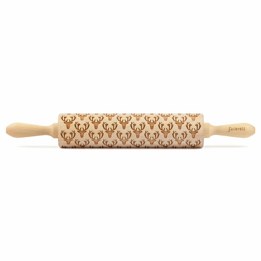 Folkroll motif rolling pin deer antler, large, 43 cm, rolling pin, embossing roller, pattern, roll, beech wood, 893018