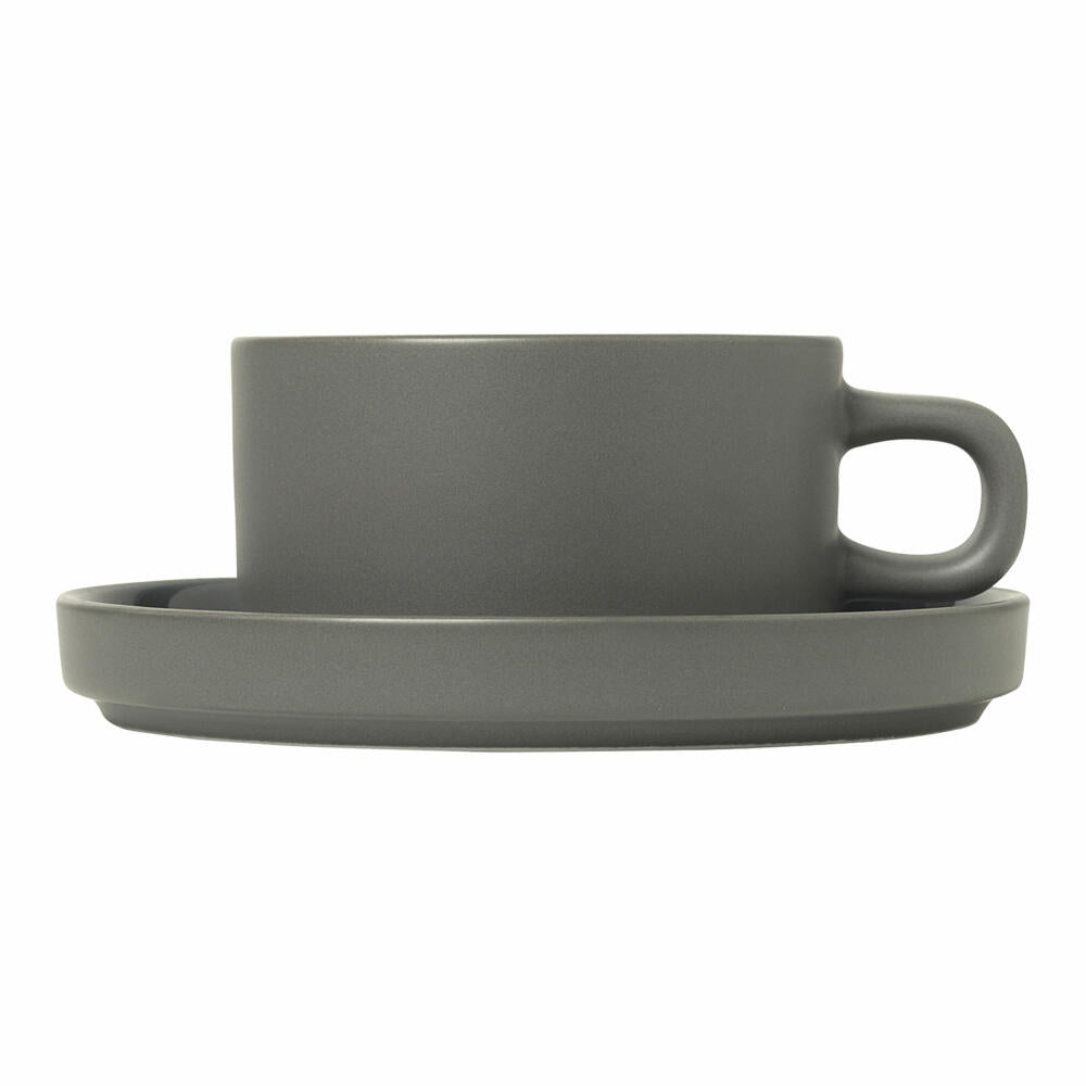 Blomus Pilar Set 2 Teetassen mit Untertasse, Tasse, Becher, Henkelbecher, Keramik, Pewter, 200 ml, 63975