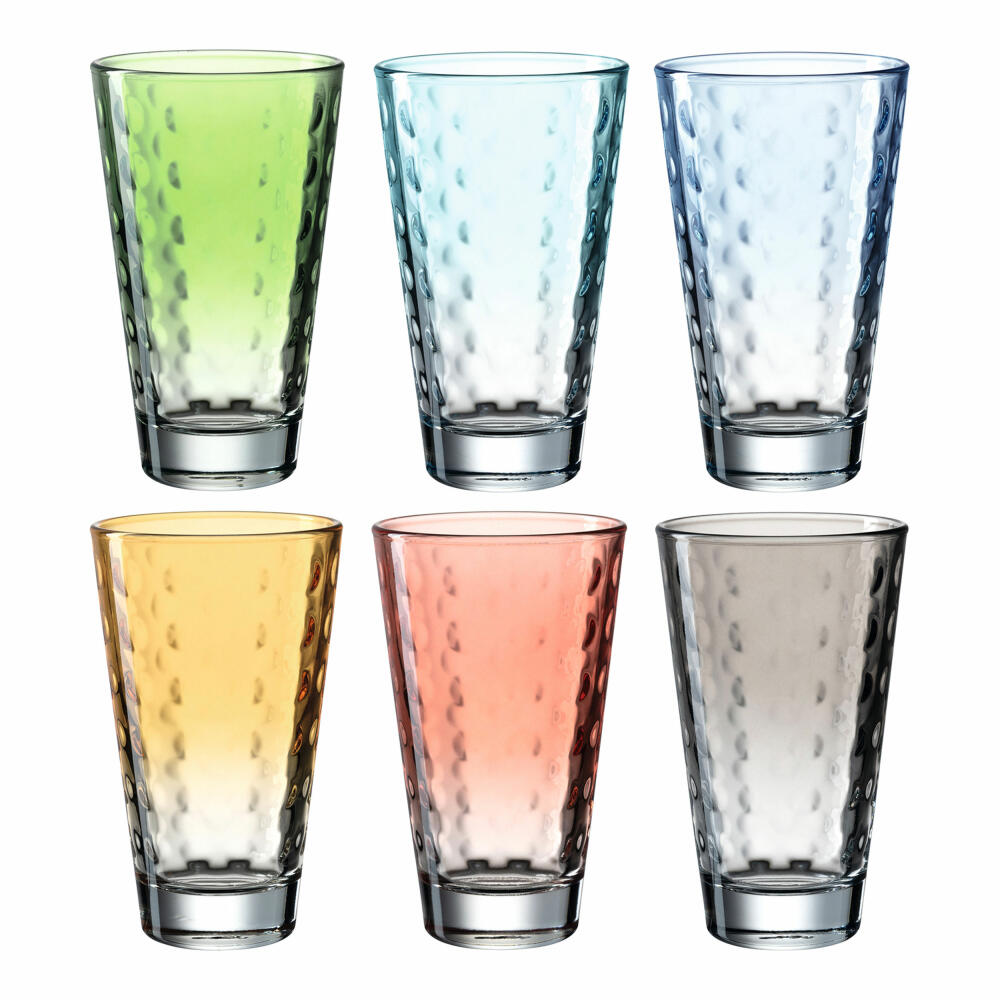Leonardo Trinkglas Optic 6 Stück sortiert Pastell, Becher, Wassergläser, Kalk-Natron Glas, mehrfarbig, 300 ml, 025907