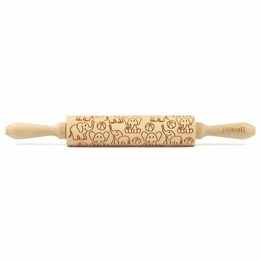 Folkroll motif rolling pin elephant, medium, 37 cm, rolling pin, embossing roller, pattern, roll, beech wood, 893001