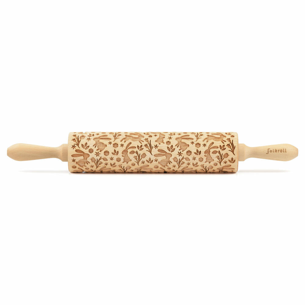 Folkroll motif rolling pin Funny Bunny, large, 43 cm, rolling pin, embossing roller, pattern, roll, beech wood, 893070