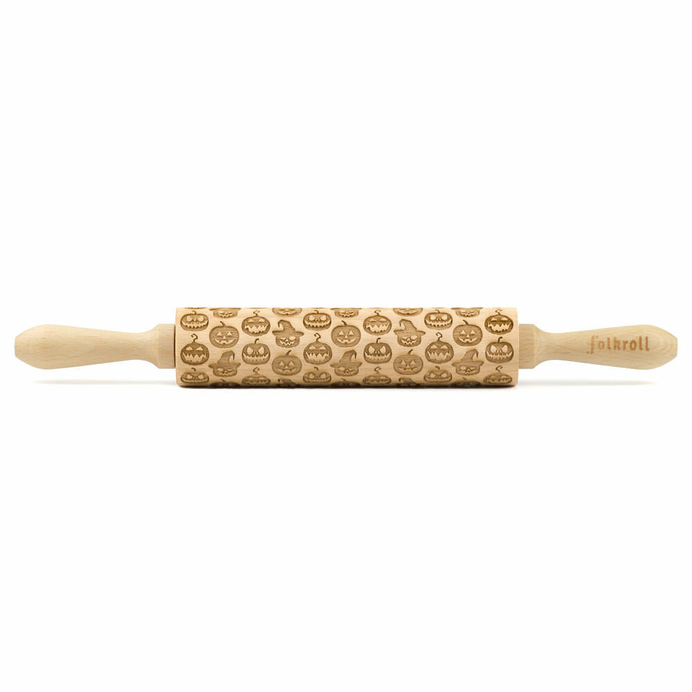 Folkroll motif rolling pin Halloween pumpkin, medium, 37 cm, rolling pin, embossing roller, pattern, roll, beech wood, 892875