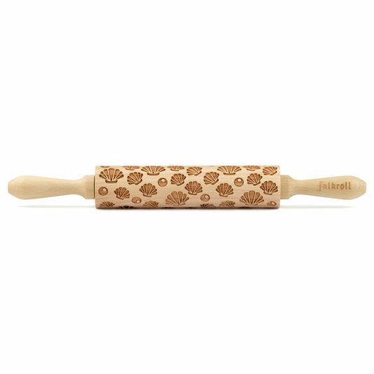 Folkroll motif rolling pin shells, medium, 37 cm, rolling pin, embossing roller, pattern, roll, beech wood, 893049